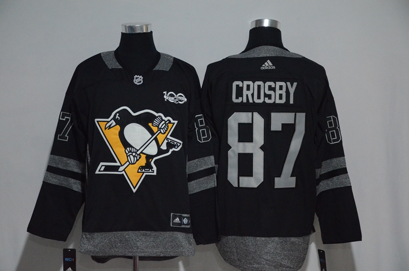 NHL Pittsburgh Penguins #87 Crosby Black 1917-2017 100th Anniversary Stitched Jersey->->NHL Jersey